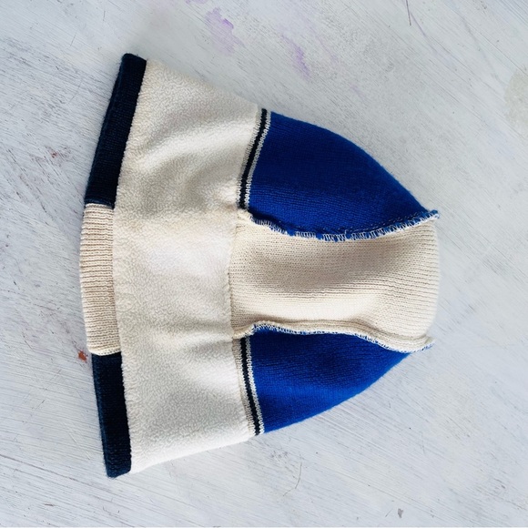 Lands' End Blue and Cream Wool Beanie Size Large - Picture 3 of 8